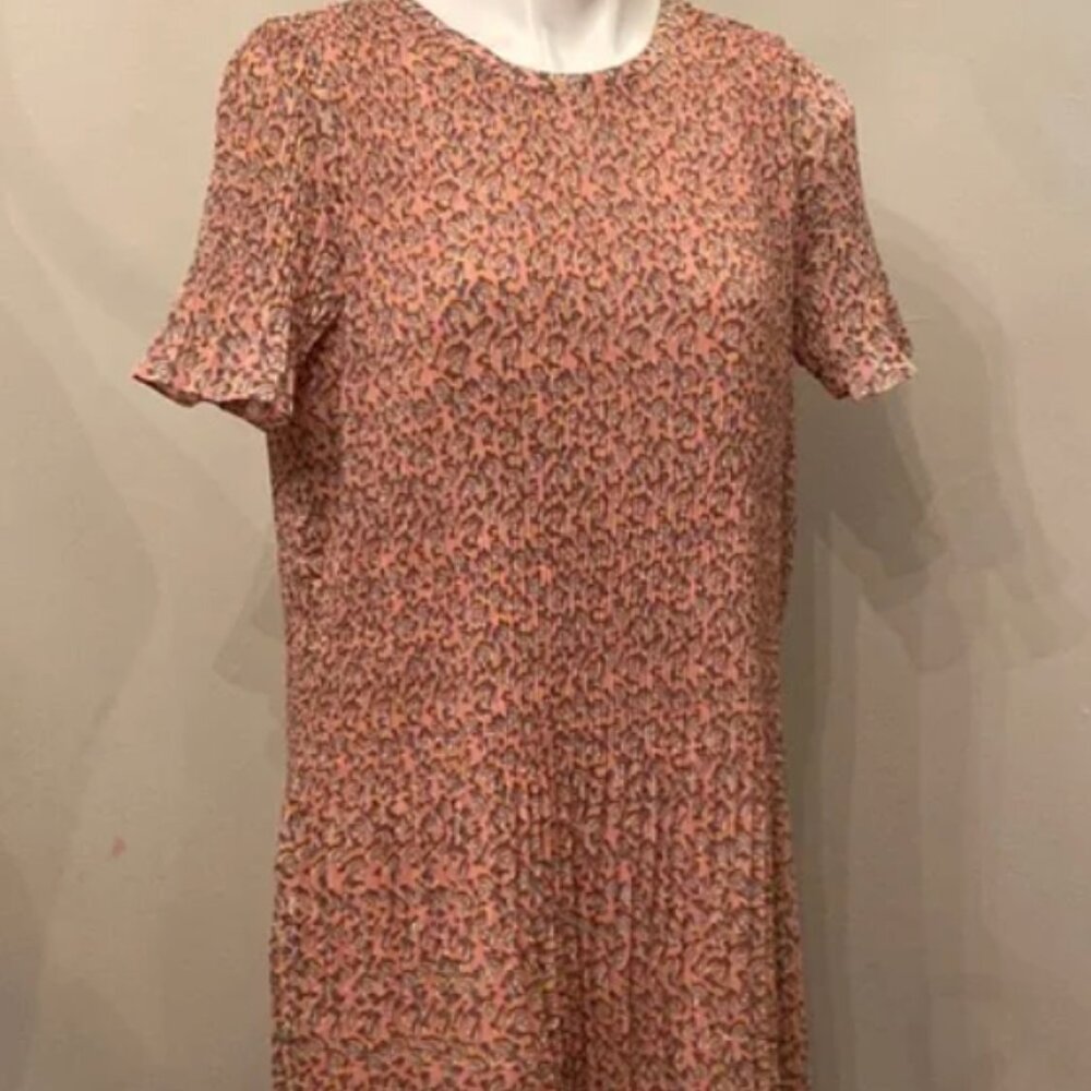 MELLODAY Pink Pleated Floral Chiffon Shift Dress